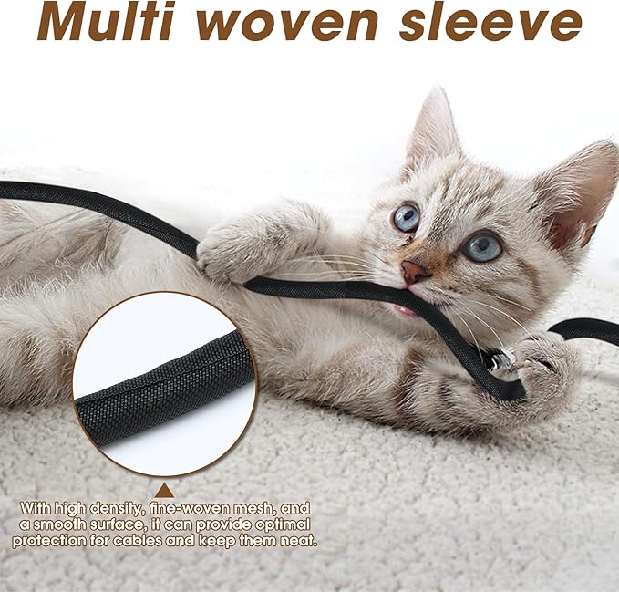 Cord Protector from Pets no Chew, 10FT-1/2inch Cord Managment Cable and Wire Protector from Rabbits, Cats and Other Pets Black