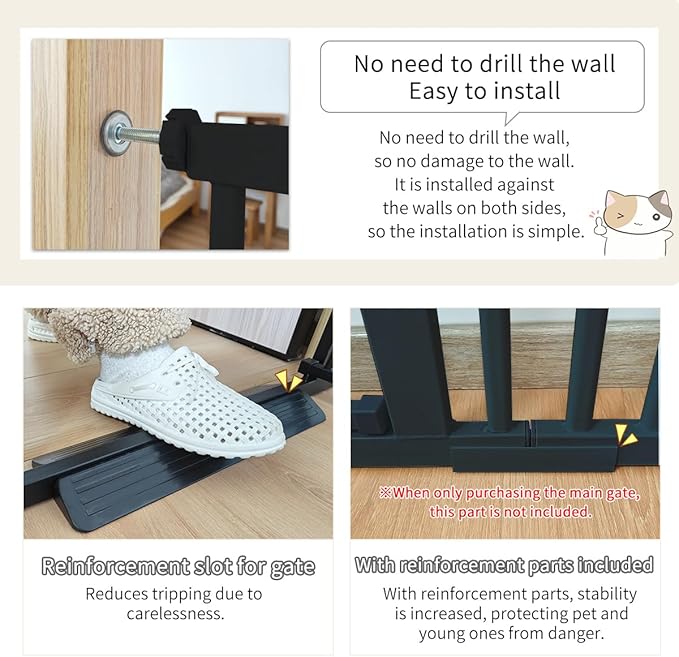 Lumizone Extra Tall Cat Gate 55.12" High Pressure Mounted Extra Wide 2025 New (17 Sizes) 1.37" Gap No Drilling Auto-Close One-Handed Operation Tall Pet Gate for Dogs(Black, 55.12" H x 75.98"-80.11" W)