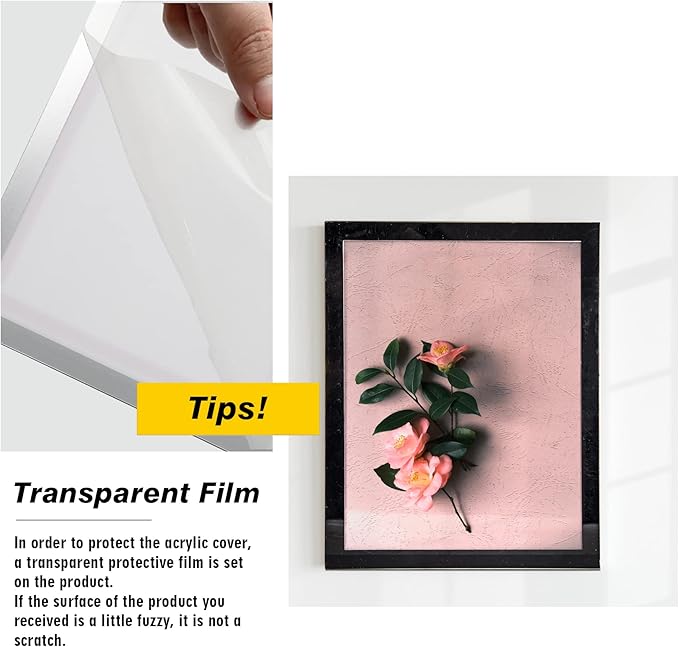 Acrylic Magnetic Sign Holder, Easy-Opening 8.5 x 11 Wall Mount Display Frames, Self Adhesive Back Plastic Clear Document Frame, Horizontal & Vertical Display (Black, 12Pack)