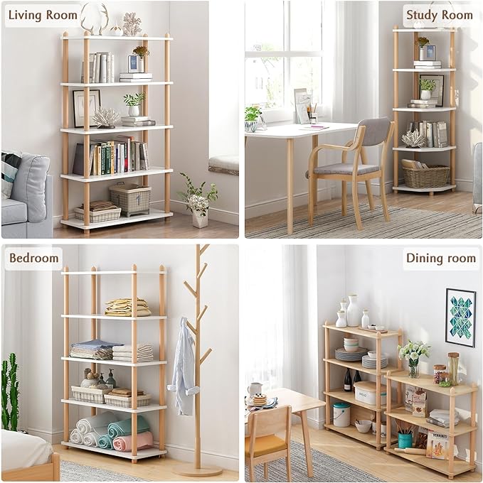 IOTXY 3-Tier Wooden Shelf Bookcase - Modern Open Bookshelf, Free Standing Storage Rack, Multifunctional Display Stand for Home and Office, Oak, Rectangle
