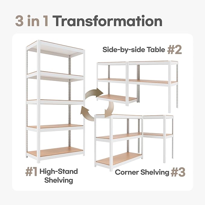 HOMEDANT House 5 Tier Laminated Metal Shelving Unit Adjustable Storage Utility Rack Heavy Duty Shelves Organization Multipurpose Shelf Kitchen Garage Pantry Closet (4, (M) 36.2" W, White)