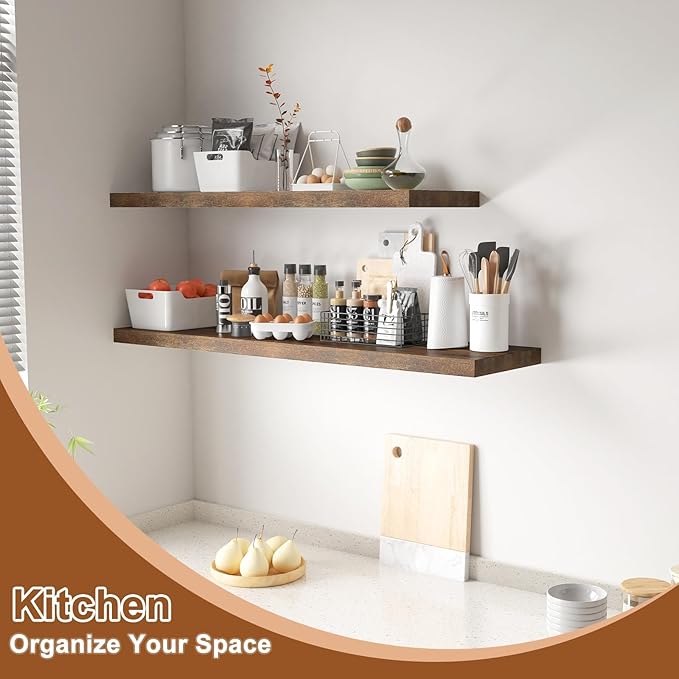 12 Inch Deep Floating Shelves for Wall 2 Pack Floating Shelfs Large Storage Space Wall Decor Display Shelf for Bathroom Living Room Bedroom Kitchen 23.8" W x 12" D x 1.2" H Rustic Brown