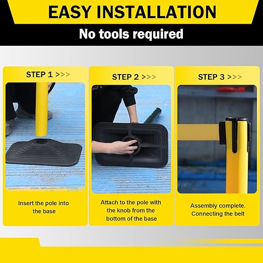 10 ft Crowd Control Stanchion Set, Crowd Control Barrier, Stanchions with Retractable Belts & Water Filled Base, Retractable Stanchions, Queue Management Stanchion (4 Pack) (Yellow)