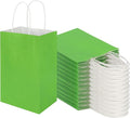 100 Pack 5.25x3.25x8.25 Inch Small Grass Green Kraft Paper Bags with Handles Bulk, Toovip Gift Wrap Bags for Favor Grocery Retail Party Birthday Shopping Business Goody Craft Merchandise Takeout Sacks