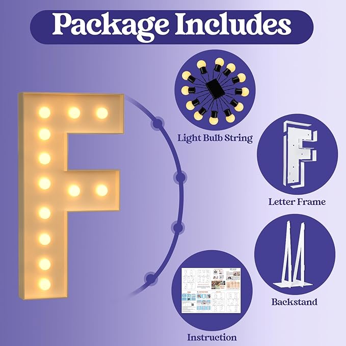 Marquee Letters 4 Feet Tall, 4FT Large Light up Letters F, Big Sign F with Warm White Light for Birthday Wedding Proposal Engagement Graduation Party Backdrop Decorations