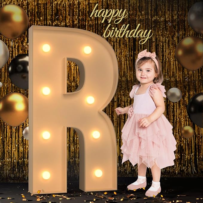 Marquee Light Up Letters, 3FT Large Letters for Party Decorations, Marquee Numbers, Mosaic Balloon Frame, Baby Letters for Baby Shower Birthday Wedding Engagement Party, Pre-Cut Foamboard Letter R