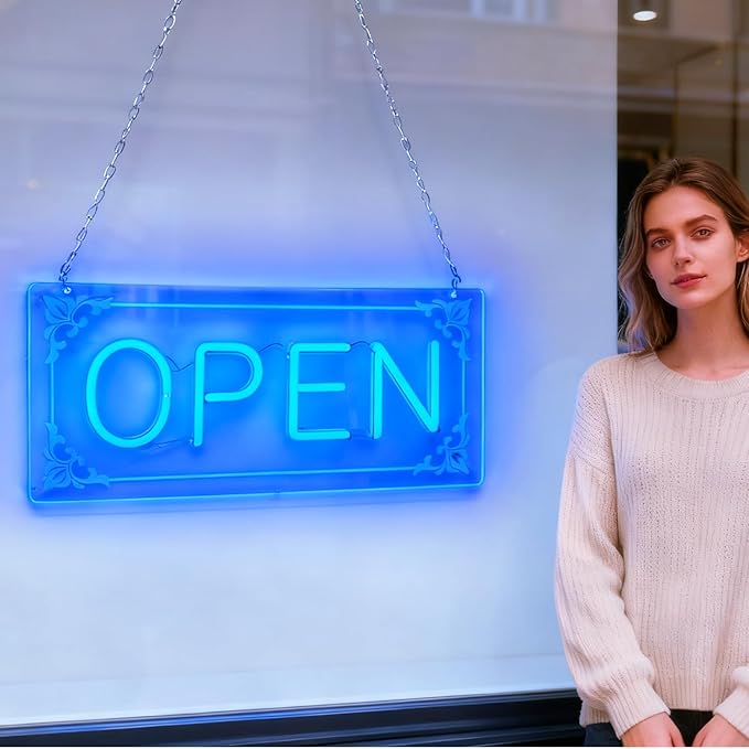 Open Signs for Business, LED Neon Open Sign Lighted Open Lights for Business Window Door Wall Hanging Coffee Snack Bar Restaurant Barbershop Retails Store Shop, USB Power & Dimmab