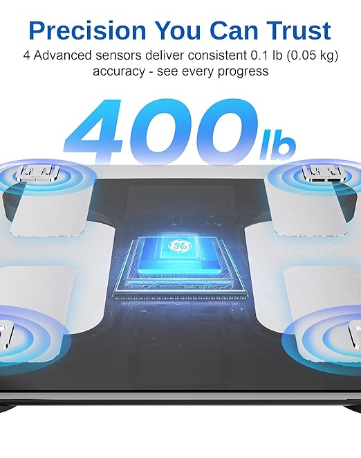 GE Smart Scale for Body Weight and Fat, Digital Bathroom Scales with LED Display BMI Body Fat - Bluetooth 13 Body Composition Monitor for Muscle Mass People with App, Accurate 400lb Weighing