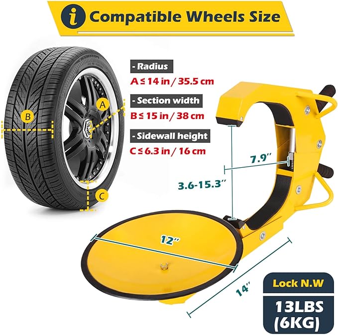 Tevlaphee Wheel Lock - Car Boot Anti-Theft Trailers Wheel Clamp Lock Parking Boot for Cars, Trucks, SUVs, Campers - Upgraded Dual Lock Adjustable Lug Nuts Cover