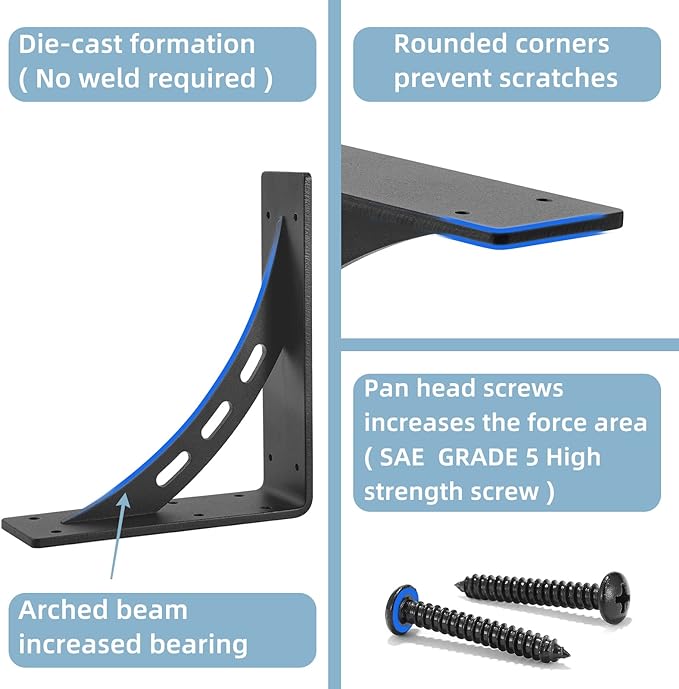 6 inch x 5 inch Heavy Duty Shelf Brackets ,Premium Alloy Metal Mantel Brackets (Set of 2) Fireplace Mantel Brackets - Countertop Support (6'' x 5 '')