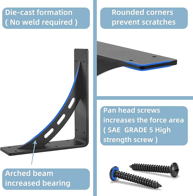 9"x8"x2.5" Heavy Duty Shelf Brackets - Max Load 1100 LBS, Premium Alloy Metal Mantel Brackets - Set of 2 - Fireplace & Countertop Support
