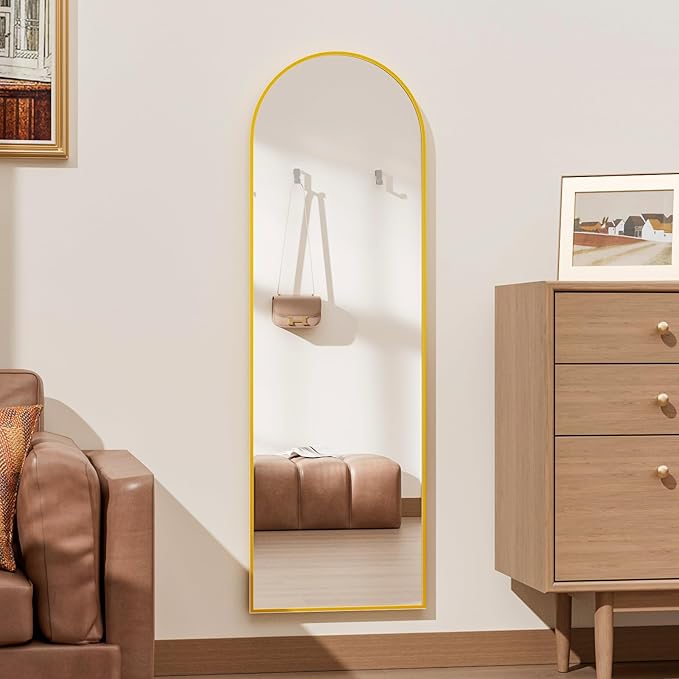 Full Length Door Mirror, Wall Mounted Wall & 48 “X14” Arched Behind Door Mirrors, Full Length Mirror for Use in Living Rooms, Rooms, Bedrooms, Cloakrooms, etc. (Gold)