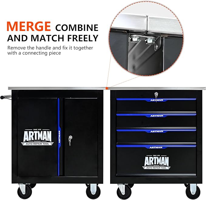4 Drawers Rolling Tool Box on Wheels, Multifunctional Tool Chest Cabinet with Lock, Drawers Rolling Tool Cart Trolley Organizer Tool Storage Case for Garage,Warehouse - DIY Interconnectable