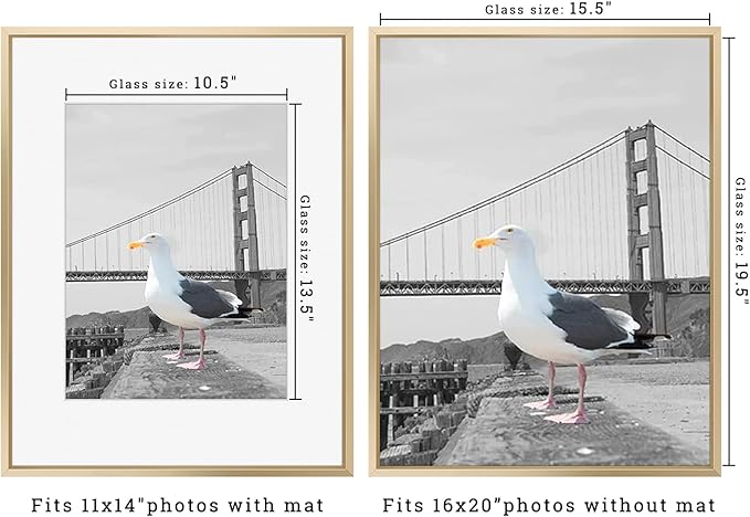Frametory, 16x20 Metal Picture Frame with Mat for 11x14 Picture & Real Glass, Aluminum Photo Frame Collection (Gold, 1 Pack)