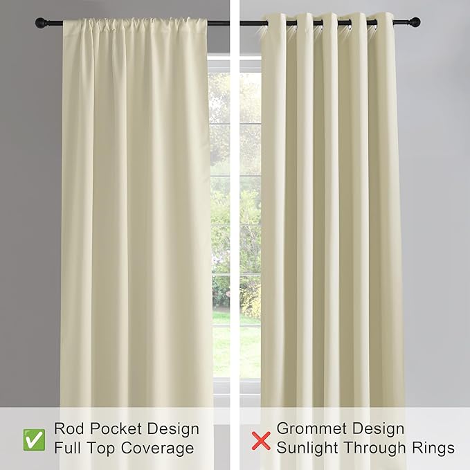 PONY DANCE Beige Kitchen Curtains 40 inch Long, Small Window Treatments Rod Pocket Energy Efficient Short Blackout Curtain Panels for Rv Camper, 42-inch Wide by 40 Long, Light Beige, 2 Pieces