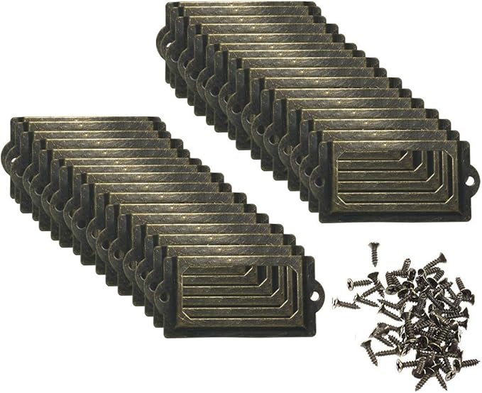 [32 Pack] Antique Bronze Office Library File Drawer Cabinet Card Tag Label Holder Metal Frame 70mm x 33mm