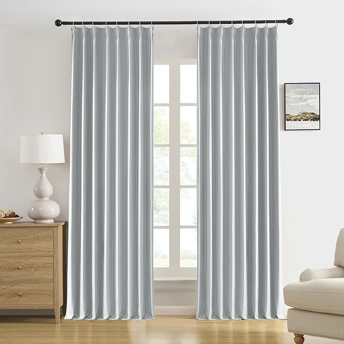 Light Grey Pinch Pleated Blackout Curtains 92 Inch Long, Accordion Style Thermal Insulated Drapes with Hooks, Back Tab Ceiling Traverse Curtains for Living Room,50x92, 2 Panels