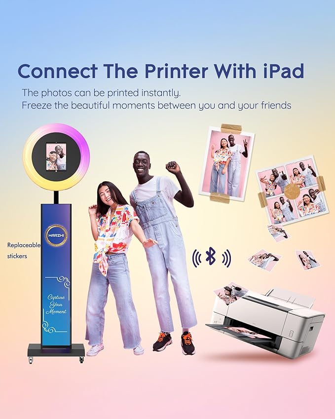 HARZHI Portable Photo Booth Compatible with Ipad, Large Lightbox Ipad Photo Booth for Christmas Wedding Party Provide ChackTok Software APP VIP, Free Custom Logo, Flight Case