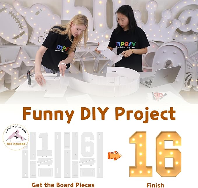 imprsv 3FT Marquee Light Up Numbers, Marquee Numbers 16th Birthday Decorations for Girls Boys, 16th Birthday Women Foam Board Anniversary Party Decorations Arch Kit (DIY)