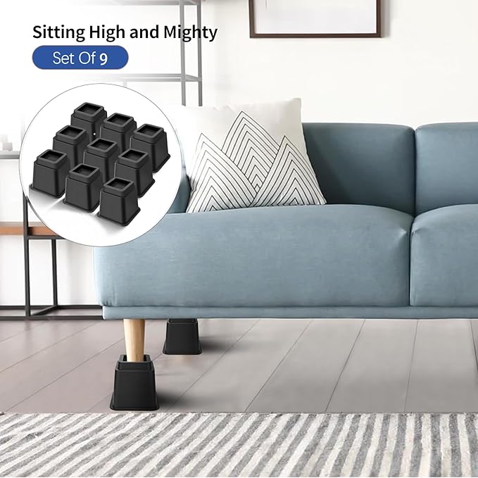 Bed Riser/Furniture Lift Bed/Bed risers/Furniture Lifter/Table risers/Frame Risers Create Under Bed Storage Heavy Duty for Furniture Height Adjustment (Black 9 Pack, 5 Inch)