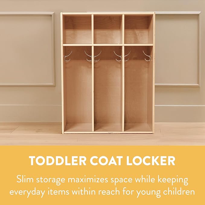 Sleekline 3-Section Toddler-Sized Coat Locker, Kids Furniture, Natural
