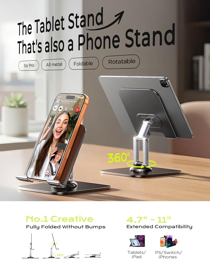 LISEN for iPad Stand Holder Adjustable Tablet Stand for Desk, 2026 for iPad Accessories Rotating Display Stand PC Office Accessories for Desk Women Kindle Table Mount/PS/Switch iPhone 12.9"-4.7"