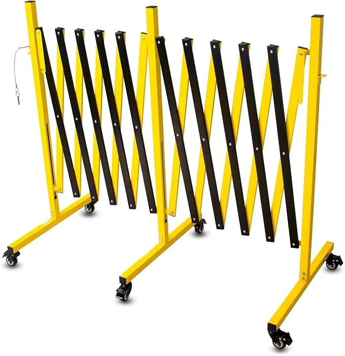 Metal Expandable Barricade, 17 Feet Retractable Fence Outdoor, Mobile Safety Barrier Gate, Easily Assembled Expanding Gate with Casters, Collapsible Accordion Barricade Gate Outdoor (17 FT)