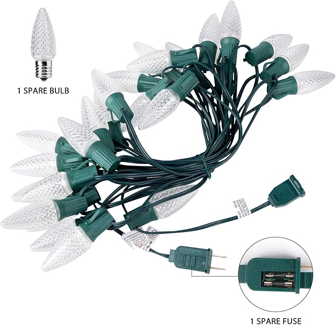 C9 Christmas String Lights Outdoor 50 Feet Led Christmas Lights, 50+2(Spare) Strawberry Bulbs Connectable UL Certified for Indoor Outdoor Roofline Patio Holiday Party Backyard Xmas Decor Pure White