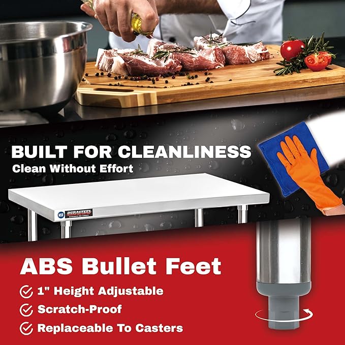 DuraSteel 24x60 Stainless Steel Work Table - NSF Commercial Prep Metal Table - Outdoor Pizza Oven Stand w/Under Shelf - Kitchen Island Laundry Utility Garage Microwave Stand Large Rolling Storage Cart