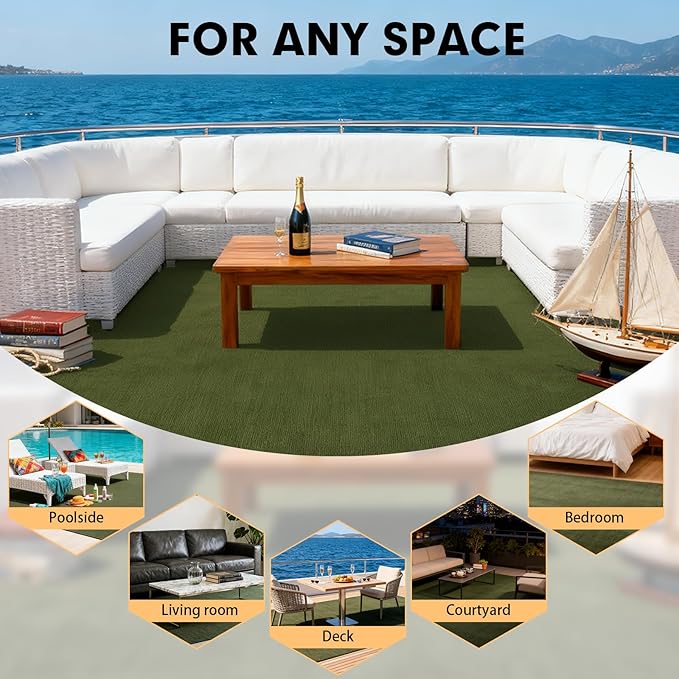 Marine Carpet,6 FT x 18 FT Olive Green Indoor Outdoor Carpet 0.2" Thick with Water-Proof TPE Backing, Non-Slide for Home, Patio, Porch, Deck