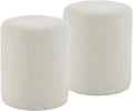 Modern Round Ottoman 2Pcs, Classic Foot Stool Ottoman, Teddy Fleece Upholstered Vanity Stool for Makeup, Bedroom, Living Room, White