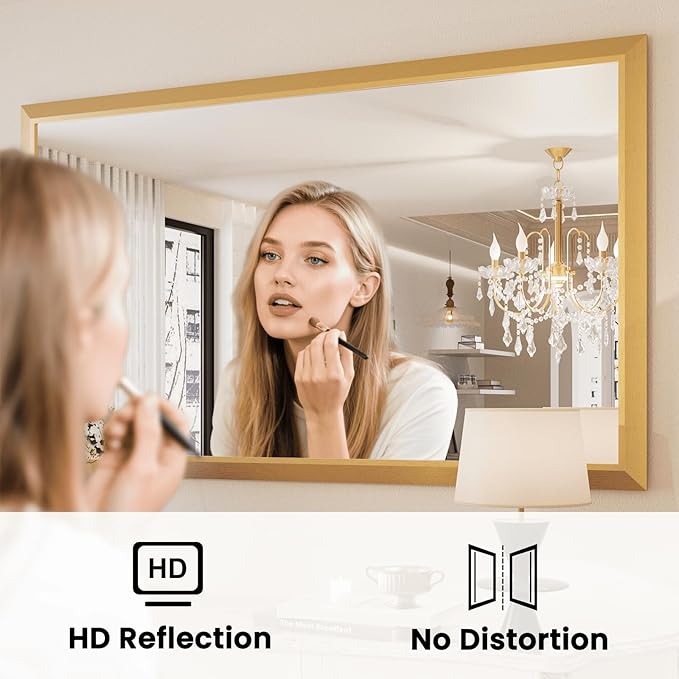 Amorho Bathroom Mirror, 60x36 Inch Golden Thick Metal Framed Wall Mirrors for Over Sink, Wall-Mounted Mirrors Perfect for Bedroom, Living Room, Entryway, Rectangle (Horizontal/Vertical).