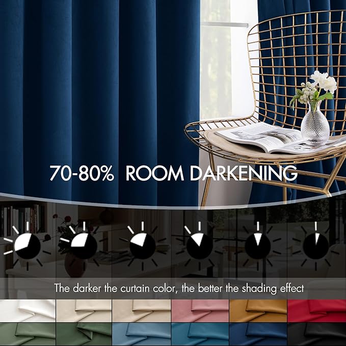 MIULEE Velvet Curtains 108 Inch Length 2 Panels Set for Bedroom, Pinch Pleat Back Tab Luxury Thermal Insulated Living Room Darkening Pleated Blackout Extra Long Window Curtain with Hooks, Navy Blue