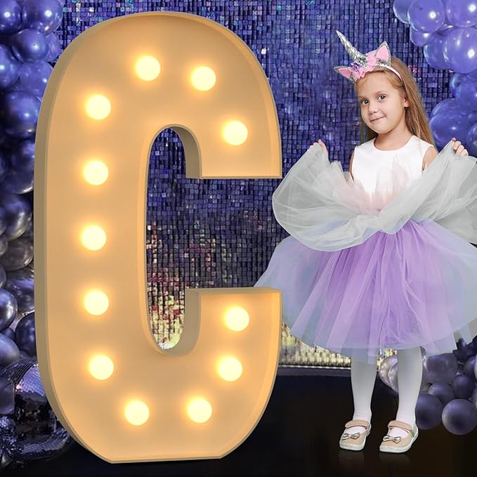 Marquee Letters 4 Feet Tall, 4FT Large Light up Letters C, Big Sign C with Warm White Light for Birthday HOCO Wedding Proposal Engagement Graduation Party Backdrop Decorations