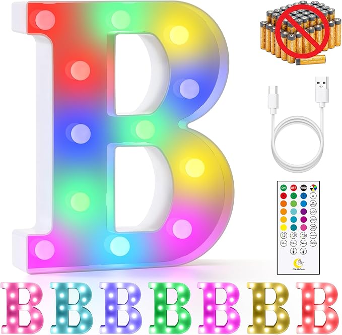 mooncow Rechargeable Light Up Letters,Colorful Marquee Letters with Remote,Gift Wrap Gifts,Bedroom Home Bar Party Decor (B)