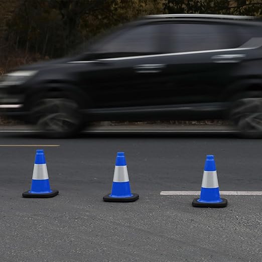 6 Pack 12" Inch Blue PVC Traffic Cones with Heavy-Duty Base, High-Visibility All-Weather Safety Cones for Road Construction, Parking Lot, and Garage Use (6, Blue, 12" Small)