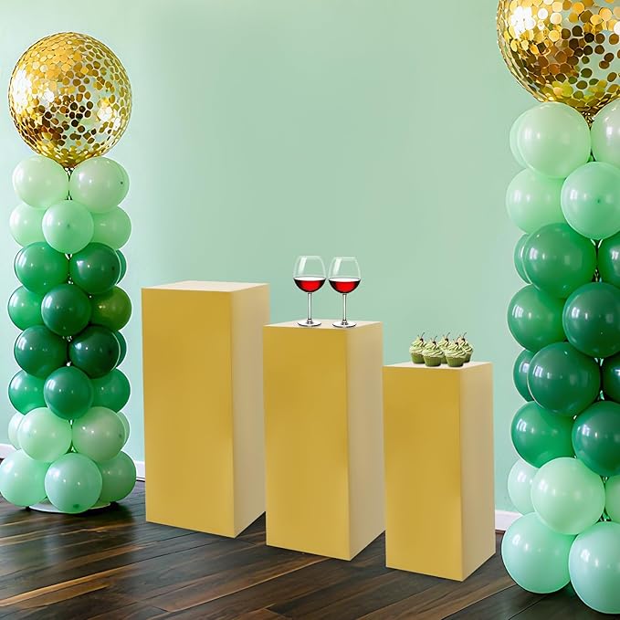 Eapmic Pedestal Stands for Party, Cake Pedestal Stand, Dessert Table Display Plinth Pillars, Sculpture Display Column Decoration Cube for Wedding Birthday (Gold, Square-3Pcs(31.49"+25.59"+23.62"))