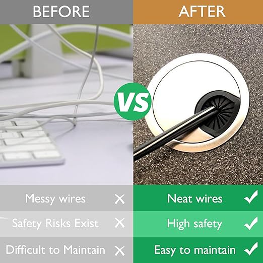 2 Pcs Desk Grommet 3-1/8" / 80 mm, Desk Cord Hole Cover, Cable Grommet Metal Zinc Alloy Materilal, Desk Hole Grommet for Home & Office Pc, Detachable Cable Cord Organizer-Bright Silver