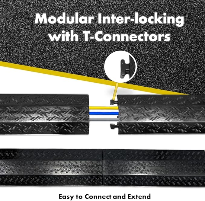 Kable Kontrol Drop Over Floor Cord Cover – 40” Inch Long 2 Channel Cable or Wire Protector – 10 Pcs Bulk Pack - Rubber Ramp for Indoor and Outdoor Use – Black