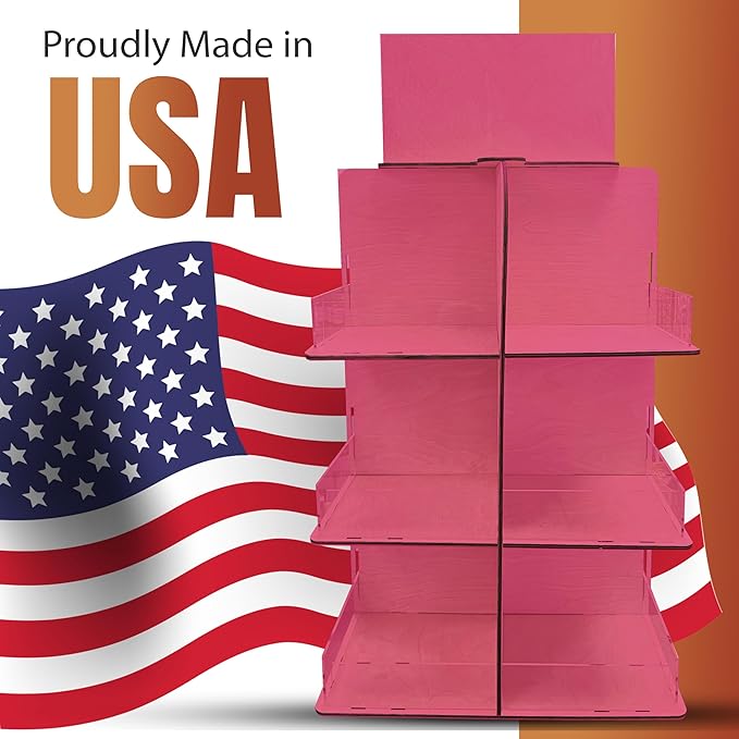 Versatile 4-Sided Rotating Display Stand for Candy, Snacks, Jams, Produce and More - Ideal for Craft Shows, Farmers Markets, and Retail Stores - 12 Shelves, Heavy-Duty Design, Easy Setup (Pink)
