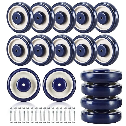 16 Pack Shopping Cart Replacement Wheels Kit, 5" Shopping Cart Casters, Double Ball Bearing TPU Silent Supermarket Casters for Supermarket (Blue)