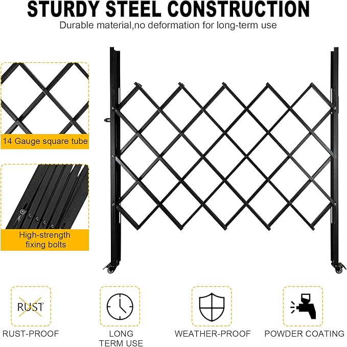 65.35"/W X 59.05" Folding Security Gate,U-Shape Single Folding Door Gate,Flexible Expanding Security Gate with 360° Wheels,Mobile Barricade Safety Barrier