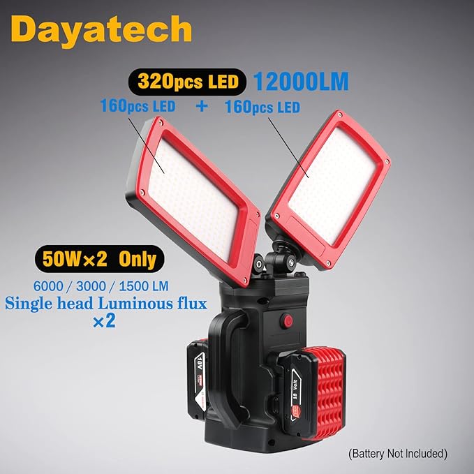 12000LM 85W Corded and Cordless LED Work Light with Tripod, Compatible with MILWAUKEE DEWALT MAKITA 18-21V Battery, Dual-Head Adjustable Jobsite Light, Flicker-Free for Auto Repair Electrical