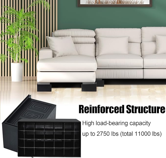 Bed Risers 5 inch, 8 Pack Oversized Extra Large 7x4inch Post, 11000lbs Heavy Duty Couch Risers, L Shape Wide Opening Extra Large Furniture Risers for Bed, Couch, Sofa, Table, Chair