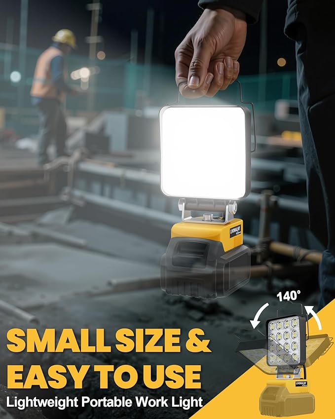 LIVOWALNY Cordless LED Work Light Compatible with Dewalt 20v Battery, 70W 7000LM Flashlight Portable LED Flood Battery Light with USB A & USB C Charging Output Port for Emergency Outdoors and Job Site