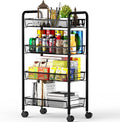 OVICAR 4 Tier Mesh Wire Rolling Cart, Kitchen Storage Organizer Utility Cart, Full Metal Basket Storage Art Trolley Carts with Wheels & 4 Side Hooks