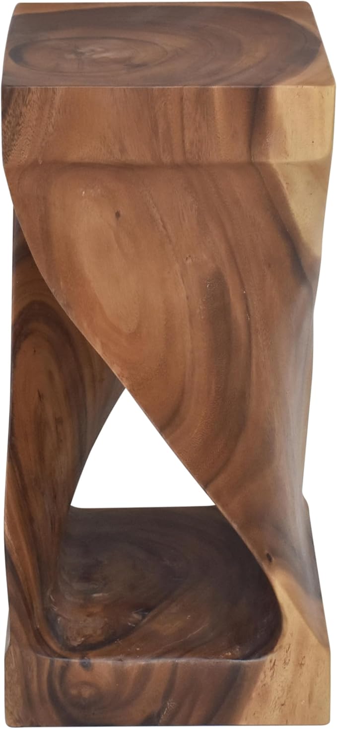 Steve Silver Furniture Solona Solid Wood Side Table, Acacia Whimsical Carved Design, Finish, Functional and Visually Alluring Natural Wood Glaze Accent Side Table, 12 L x 12 W x 26 H, Brown