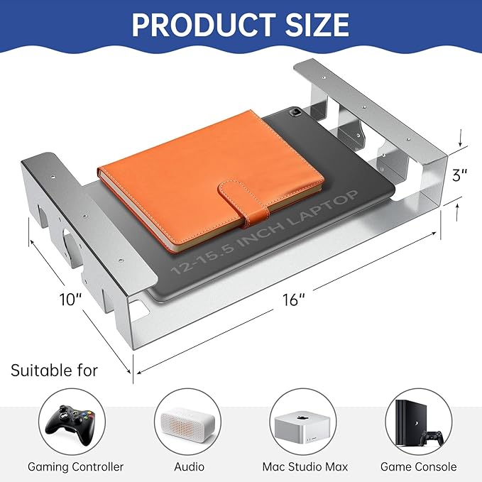 Upgrade Under Desk Shelf with Heat Dissipation - Under Table Shelf for Laptop, Audio, Game Console Device - Work Station, Standing Desk