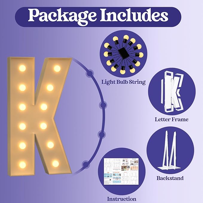 Marquee Letters 4 Feet Tall, 4FT Large Light up Letters K, Big Sign K with Warm White Light for Birthday Wedding Proposal Engagement Graduation Party Backdrop Decorations