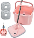 KZKR Square Spin Mop and Bucket Set with Self Separation Dirty and Clean Water System, Self Wringing 360° Rotating Mops Head with 2 Replaceable Microfiber Pads for Home Floors Cleaning